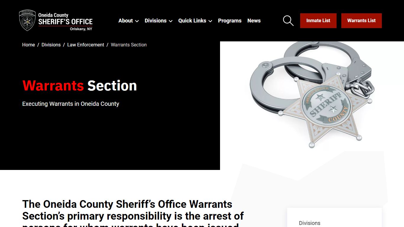 Warrants Section: Oneida County Sheriff's Enforcement